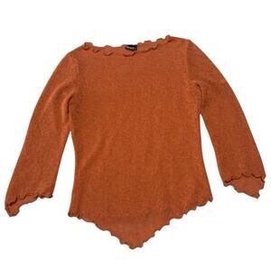 Vanity size small y2k 90s Orange Scalloped Knit Top 3/4 length sleeves